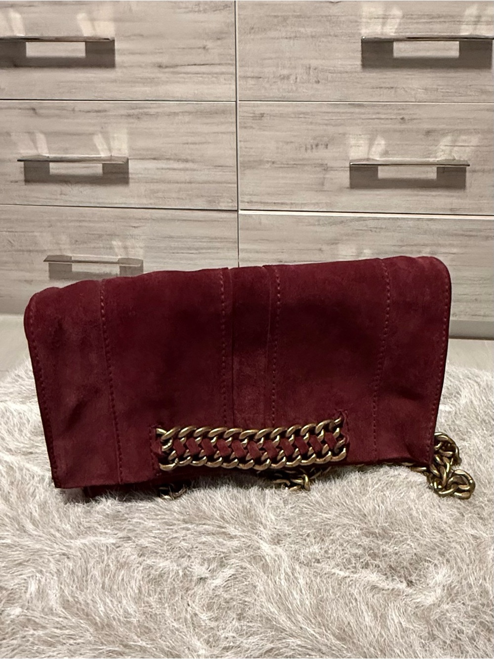 Ramy Brook Emma Burgundy Suede Chain Clutch